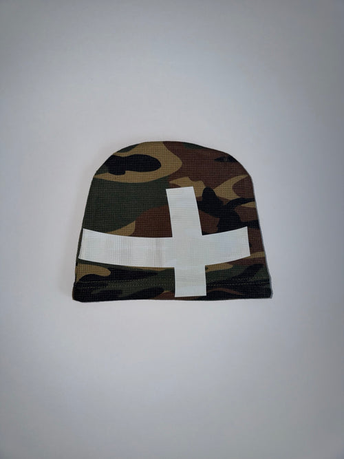 GO-EL Camo Cross Thermal Beanie, 14 oz 100% cotton, front product photo