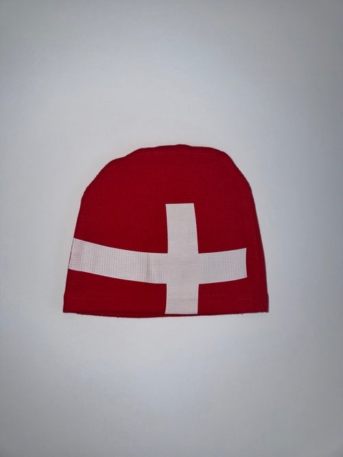GO-EL Red Cross Thermal Beanie, 14 oz 100% cotton, front product photo