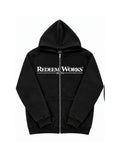 Redeem Works Black zip-up hoodie front on white background
